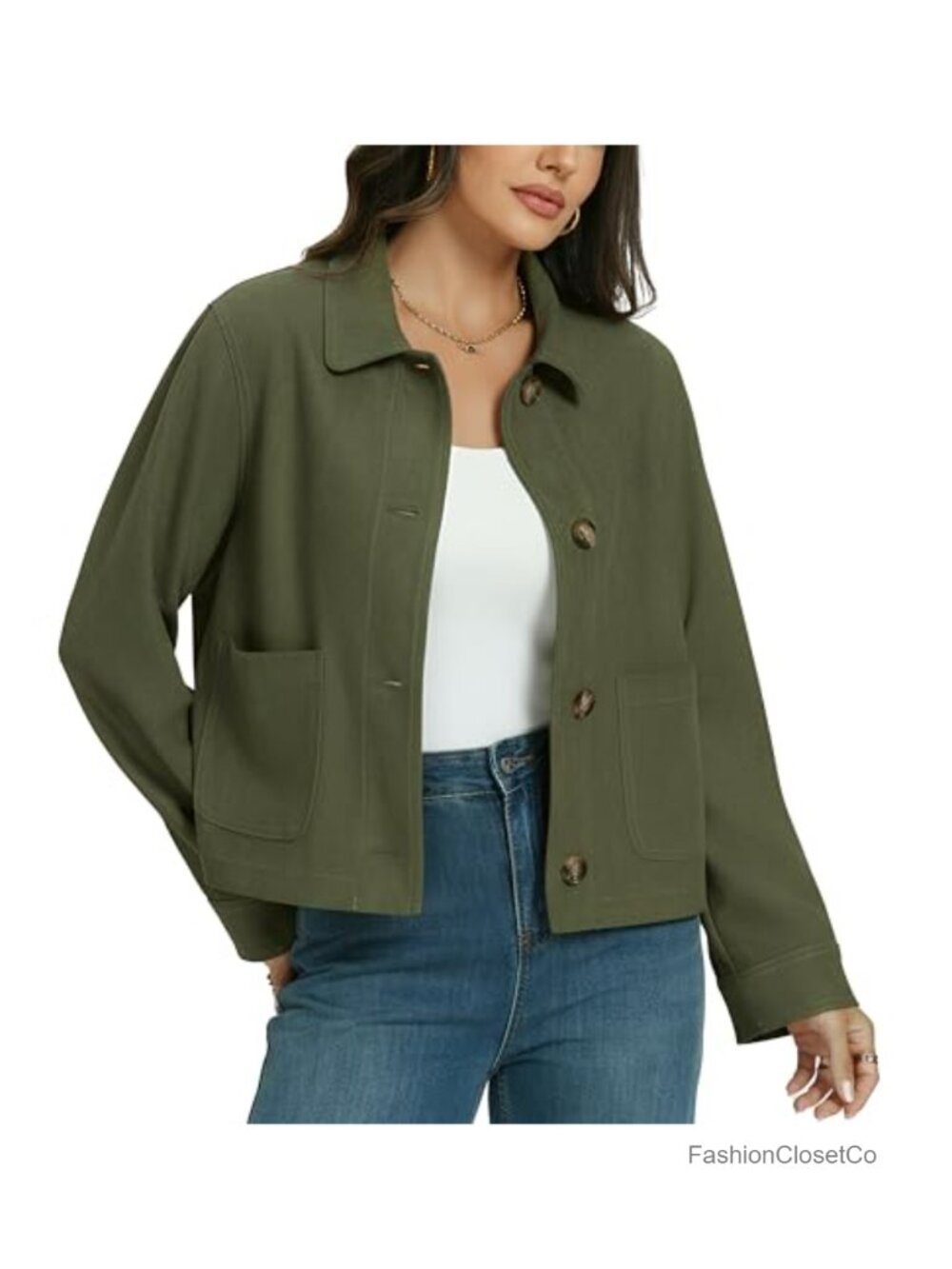 Faux Suede Cropped Jacket Women's Button Down Coat